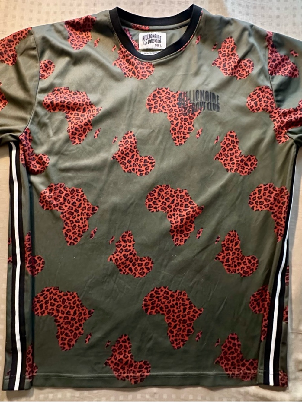 Billionaire Boys Club Olive Green Short Sleeve Shirt with Red Leopard Map Print